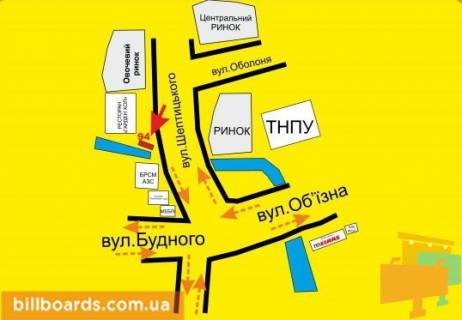 Билборд A в Тернополе Шептицкого ул., возле гостиницы "Garden Hall", из центра схема