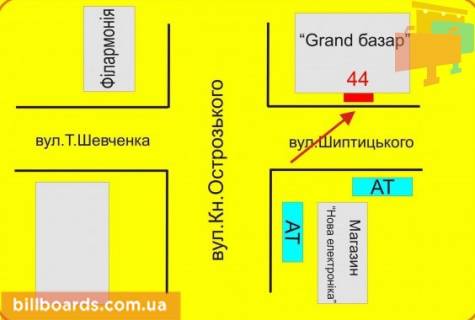 Білборд, Бігборд (Борд)  A у Тернополі Острожского ул., 14 / Шептицкого ул., фасад схема