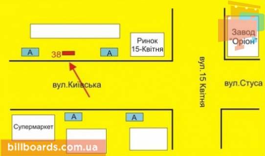 Билборд A в Тернополе Киевская ул., 7, возле рынка схема