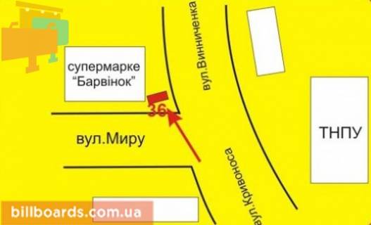 Billboard A in Ternopil Krivonosa st. / Mira st., vozle supermarketa "ATB" scheme