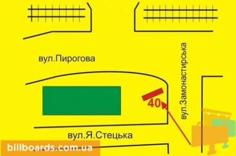 Білборд, Бігборд (Борд)  A у Тернополі Замонастырская ул. / Стецько ул., в центр схема