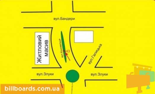 Білборд, Бігборд (Борд)  A у Тернополі Коновальца ул., возле Приватбанка, разделитель схема