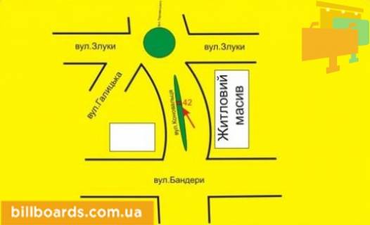 Билборд A в Тернополе Коновальца ул., возле Приватбанка, разделитель схема