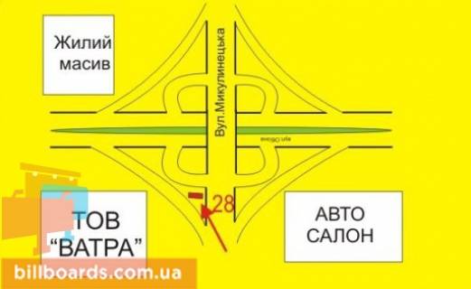 Билборд B в Тернополе Микулинецкая ул. / Будного ул., клеверный мост схема