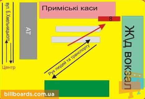 Билборд A в Тернополе Привокзальная пл., 2, возле ж/д вокзала, кафе "Темп" схема
