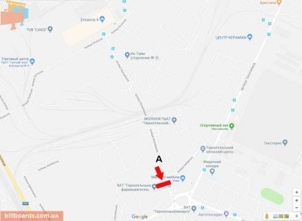 Билборд A в Тернополе Збаразька вул. - Лозовецкая вул. - Фабрична вул., верхній схема