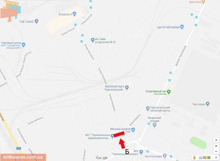 Билборд B в Тернополе Збаразька вул. - Лозовецкая вул. - Фабрична вул., верхній схема