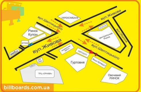 Ситилайт A в Тернополе Шептицкого ул., Центральный рынок, возле магазина "Еврошоп" схема