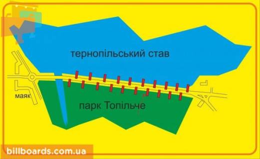 Сiтiлайт A у Тернополі Русская ул., возле парка "Топильче", дамба, в центр схема