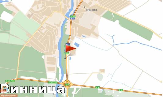 Билборд A в Виннице Київське шосе, біля знака "Вінниця", з центру схема