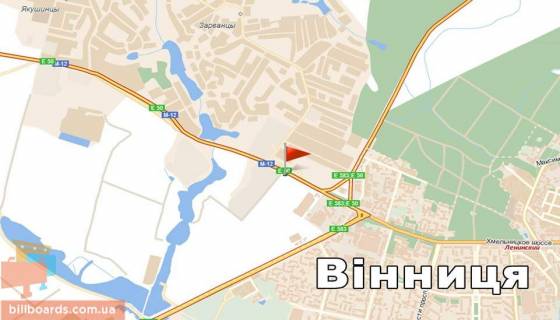 Білборд, Бігборд (Борд)  A у Вінниці Хмельницьке шосе, біля знака "Вінниця", з центру схема