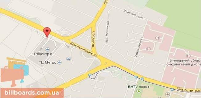 Билборд A в Виннице Хмельницьке шосе, заїзд в супермаркет "Епіцентр" схема