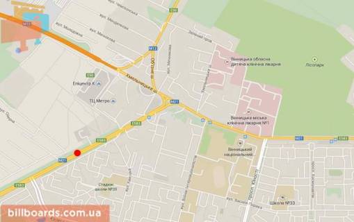 Билборд A в Виннице Барське шосе / Стельмаха вул., роздільник, з центру схема