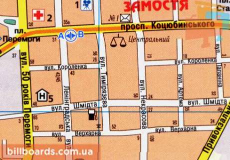 Скроллер B в Виннице, 2.3x3.14  Коцюбинського просп., 29 - Олександра Довженка вул. (Ленінградська вул.) - 480456 схема
