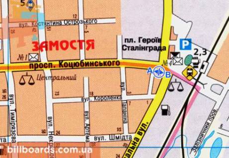 Скроллер  в Виннице Коцюбинского пр. / Привокзальная ул., возле супермаркета "Thrash", из центра - 78942 схема