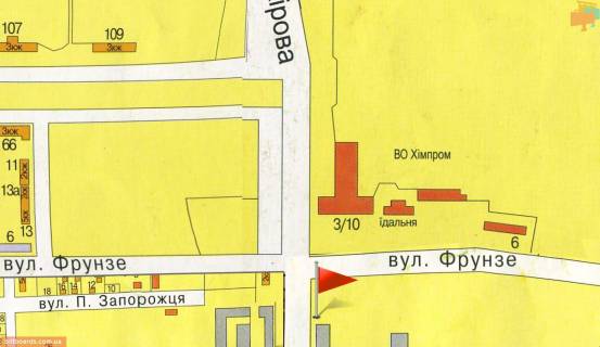 Билборд A в Виннице Батізька вул. (колиш. Кірова вул.) / Янгеля вул. (колиш. Фрунзе ул.), ринок "Муніципальний" схема