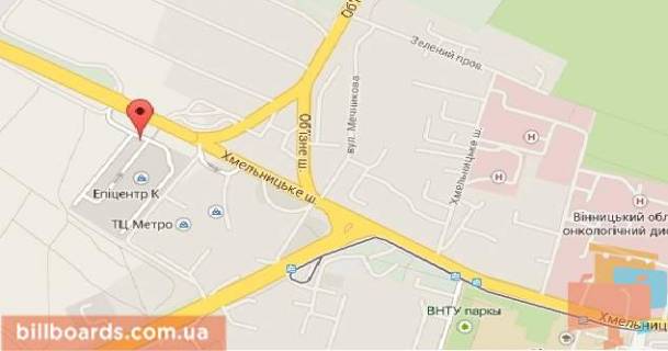 Билборд A в Виннице Хмельницьке шосе, заїзд в супермаркет "Епіцентр" схема