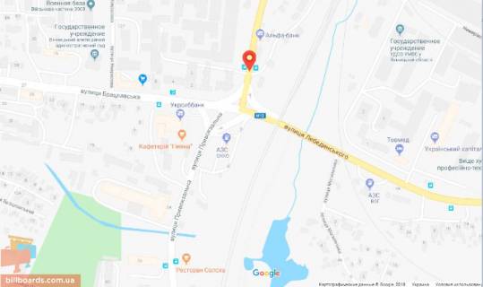 Білборд, Бігборд (Борд)  A у Вінниці Привокзальна вул., Недалеко від зупинки "вул. Привокзальна" схема