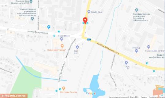 Билборд A в Виннице Привокзальна вул., недалеко від зупинки "вул. Привокзальна" схема