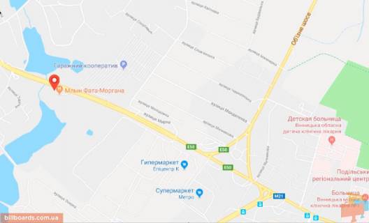 Билборд A в Виннице Хмельницьке шосе / Мирна вул., 8А, навпроти схема