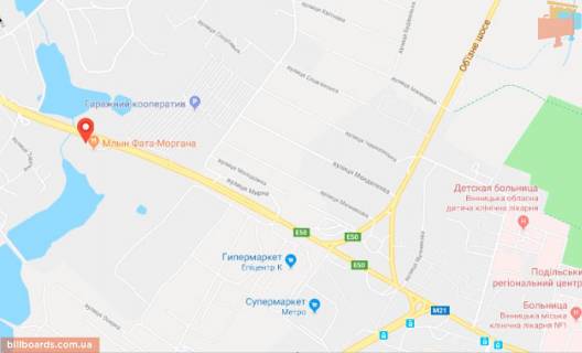 Билборд A в Виннице Хмельницьке шосе / Мирна вул., 8А, навпроти схема