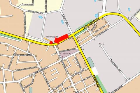 Билборд A в Житомире, 3x6  Незалежності пр. (кол. Ватутіна вул.), 55 / Мазепи вул. (кол. Мануїльського вул.), в центр схема
