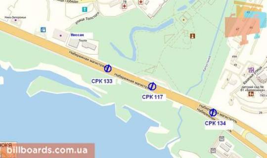 Билборд A в Запорожье Набережна магістраль / провулок Вірменський (вул. Толстого)., біля парку Перемоги, до ГЕС схема