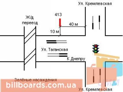 Билборд A в Запорожье Синенко вул. (колиш. Кремлівська вул.) - А. Незоли (кол. Таганська) вул. схема