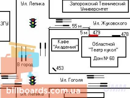 Billboard A in Zaporizhzhya Zukovskogo st. / Dneprovskaa st. (byvs. Leppika st.), pravyj scheme