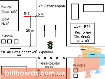 Билборд B в Запорожье Незалежної України вул. - Сталеварів вул. схема