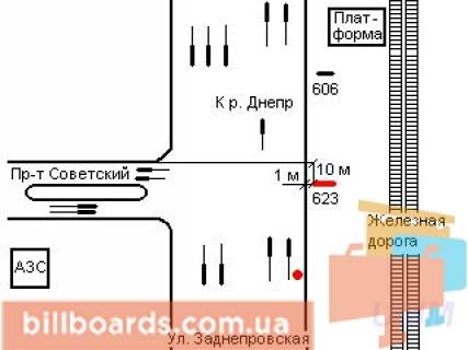 Билборд B в Запорожье Сергієнка вул. (колиш. Задніпровська вул.), роз'їзд схема