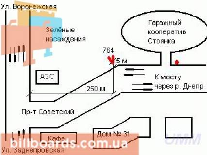 Билборд B в Запорожье Преображенського пр., поворот схема