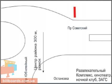 Билборд B в Запорожье Проспект Інженера Преображенського (Просп. Радянський). - Ювілейний пр., коло, з центру схема