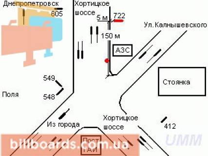 Билборд A в Запорожье Абрагама Коопа (Істоміна). - Калнишевського вул. схема