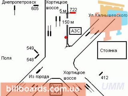 Билборд B в Запорожье Абрагама Коопа (Істоміна). - Калнишевського вул. схема