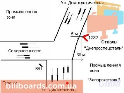 Билборд A в Запорожье Північне шосе - Демократична вул. схема