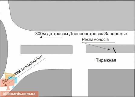 Билборд A в Запорожье Тиражна вул., 300 м. від траси, в'їзд в місто схема