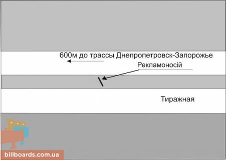 Билборд A в Запорожье Тиражна вул., 600 м. від траси, виїзд з міста схема