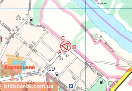 Билборд B в Запорожье, 3x6  Проспект Інженера Преображенського (Просп. Радянський). - Ювілейний просп. схема