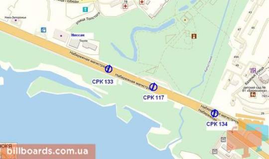 Билборд A в Запорожье Набережна магістраль, міст через р. Суха Московка, до вокзалу схема