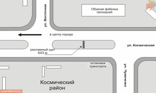 Билборд A в Запорожье Космічна вул. - Чумаченка вул., роздільник, в центр схема