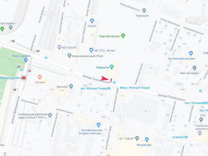 Ситилайт B в Харькове, 1.8x1.2  Тарасенка (кол. Плеханівська) вул., 77, зупинка "Добровольців" (Молодої Гвардії), в центр схема