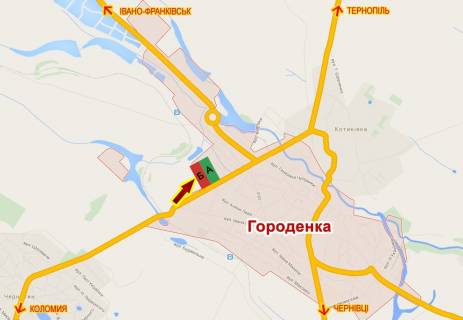 Билборд B в Городенке В'їзд в місто з боку Коломиї схема