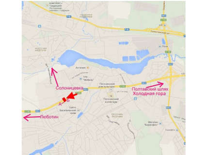 Билборд B в Песочине, 3x6  Полтавське шосе - Автомобільна вул., с. Пісочин, (2), виїзд з Харкова схема