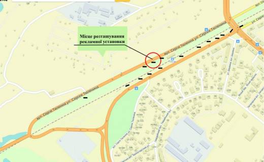 Билборд A в Запорожье Величара (Тюленіна) вул., в строну моста Преображенського, ст.172 км схема