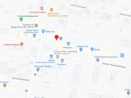 Видеоборд A у Вишневе Святоюріївська вул., 11, аптека "Вітамін", прайс за ролик 10 сек 1 вихід/5 хвилин, на двосторонньому екрані, від 144 виходів на день. Розрахунок для інших параметрів трансляції уточнюйте у менеджера. - 301293 схема