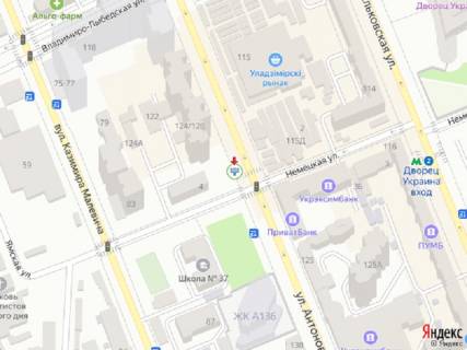 Видеоборд A в Киеве Антоновича вул. (колиш. Горького), 124/128, навпроти Володимирського ринку, прайс за трансляцію ролика 10 сек 1вихід/90 сек, з 0:00 до 23:59 - 367028 схема