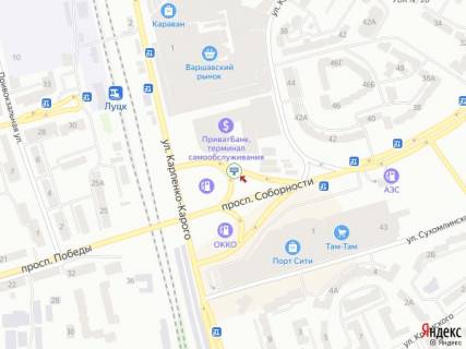 Билборд A в Луцке Соборності пр. - Карпенко-Карого вул., біля ТЦ "Ювант", розв'язка, до Варшавського ринку схема