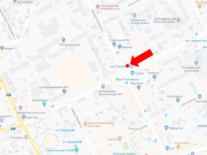 Скроллер A в Житомире, 2.3x3.14  Михайла Грушевського (Котовського) вул. - Покровська (Щорса) вул., біля супермаркету "Сільпо", на світлофорі, в сторону пл. Перемоги - 470805 схема