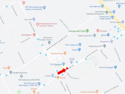 Ситилайт  в Житомире, 1.8x1.2  Київська вул. - вул. Східна, біля ТРЦ "Ярмарок", McDonald's, з центру схема